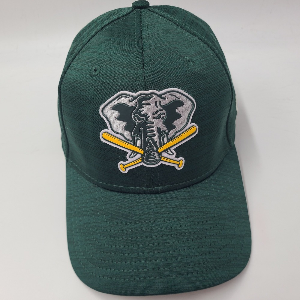 Oakland Athletics Hat Fitted L-XL New Era 39Thirty Green Yellow MLB Elephant A's